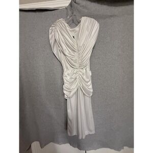 Vtg Inspiration Dress Small 9/10 White Ruched Satin Cowl Maxi Rhinestone HOCO